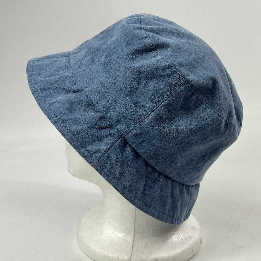 Liz Claiborne Womens Bucket Hat Cloche Blue Faux Suede Silver Crest Logo Vintage - Picture 3 of 8